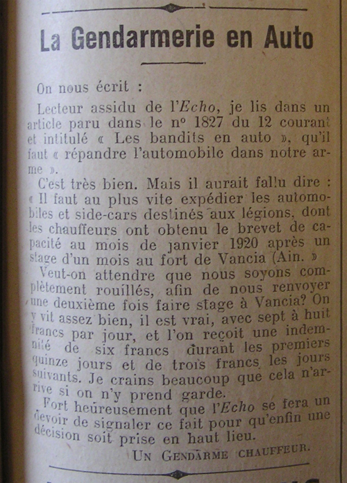 article l'Echo de la Gendarmerie du 2 mai 1920